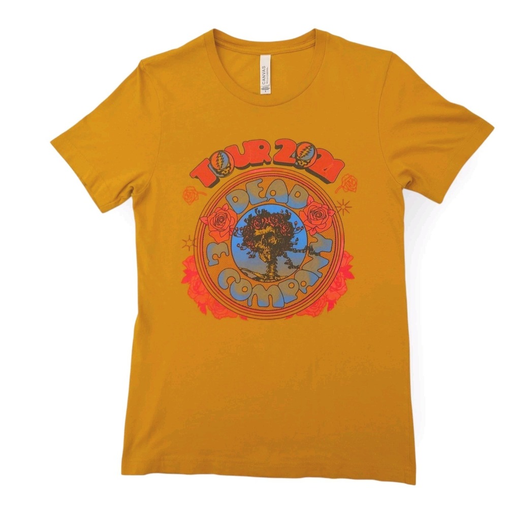 Grateful Dead & Company Tour 2021 Shirt Mens Size S Skull Two Sided Tee Mustard